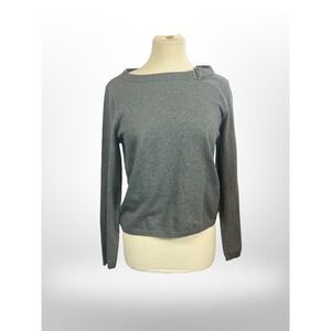 Liz Claiborne Petite M Gray Boat Neck Sweater Buckle Accent Long Sleeve Knit